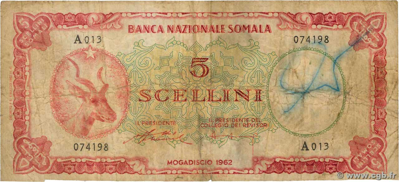 5 Scellini SOMALIE  1962 P.01a B