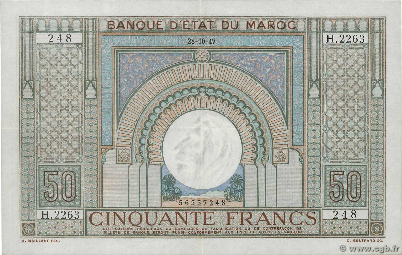 50 Francs MAROCCO  1947 P.21 q.SPL