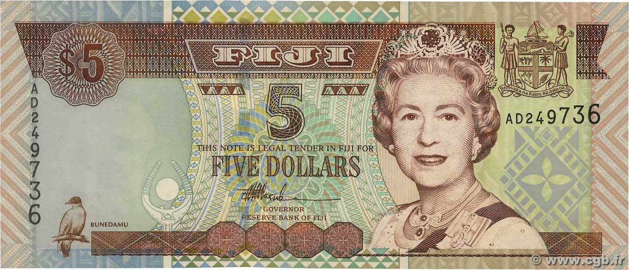 5 Dollars FIJI  2002 P.105b UNC