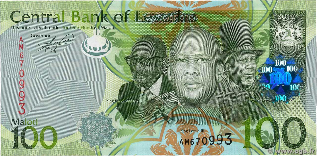 100 Maloti LESOTHO  2010 P.24a NEUF
