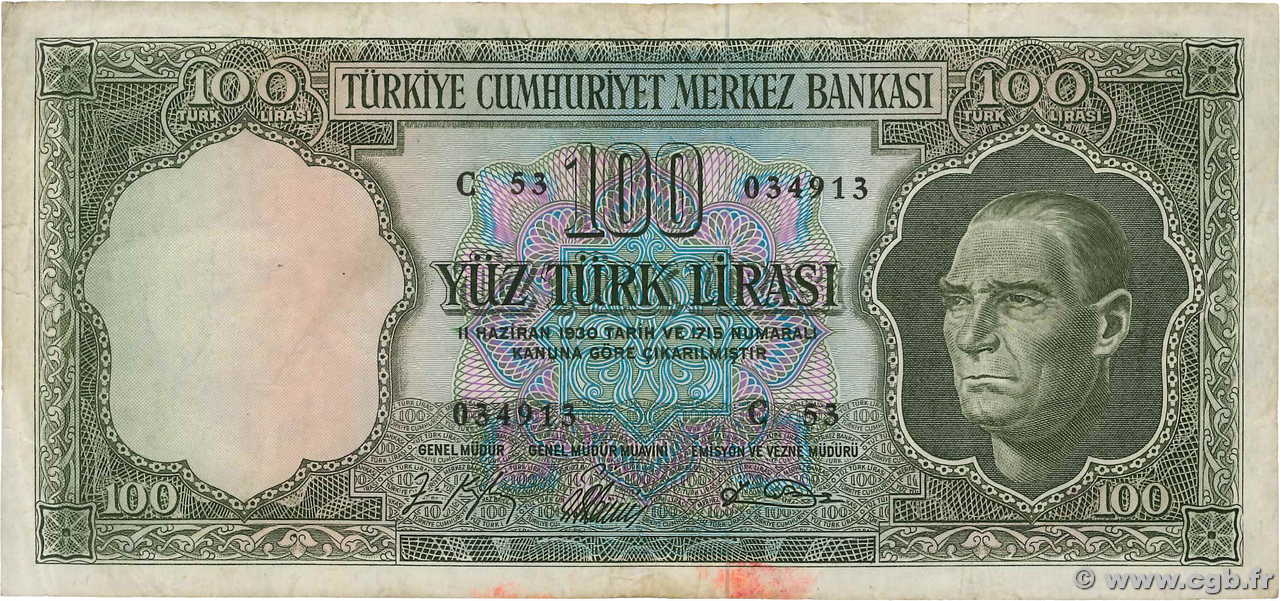100 Lira TURQUíA  1964 P.177a BC+