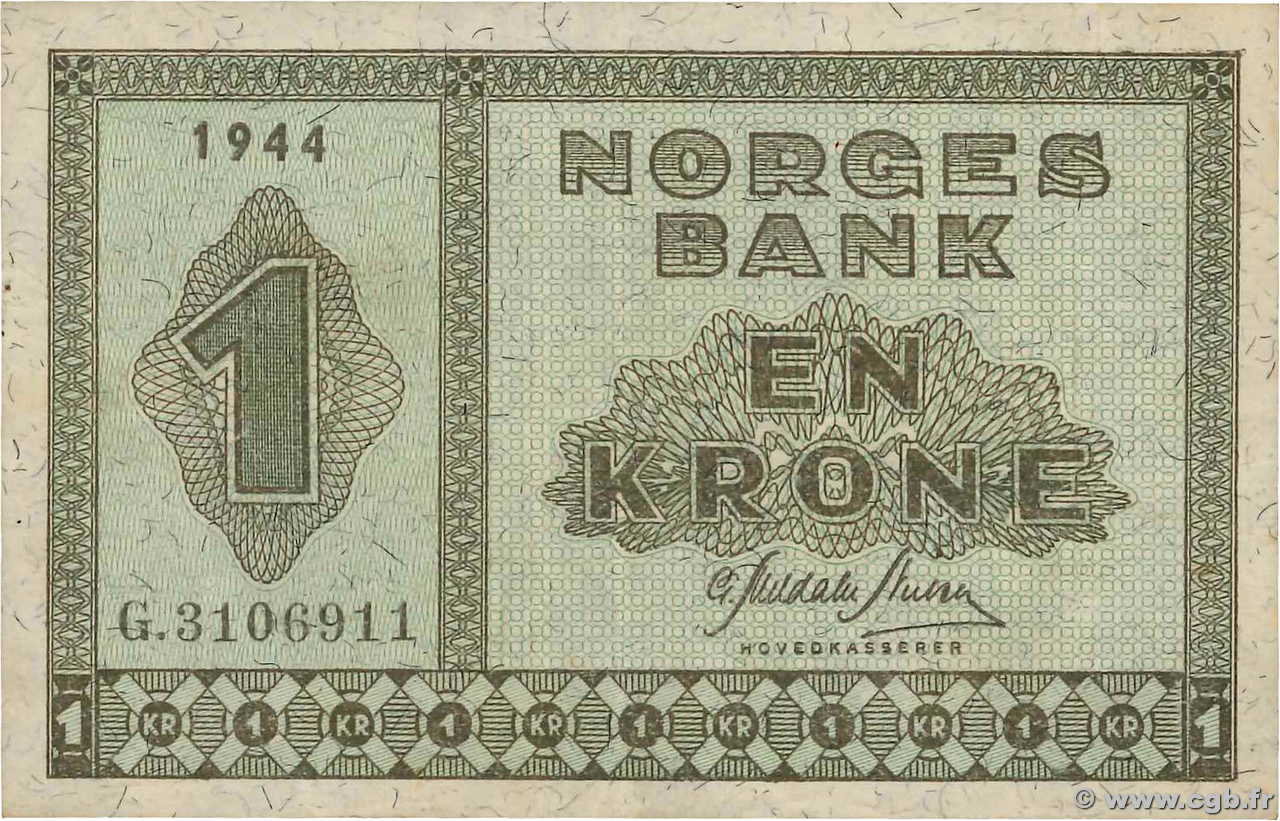 1 Krone NORWAY  1944 P.15a VF