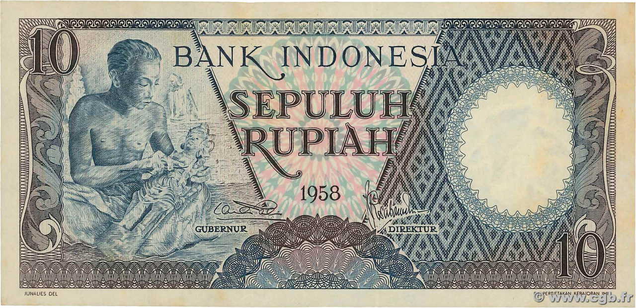 10 Rupiah INDONESIA  1958 P.056 SC+