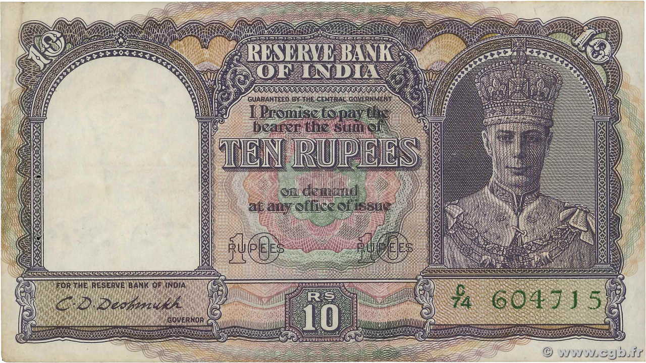 10 Rupees INDIEN
  1943 P.024 SS