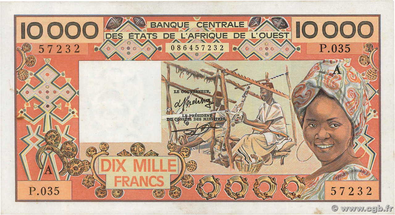 10000 Francs WEST AFRICAN STATES  1988 P.109Ad XF+