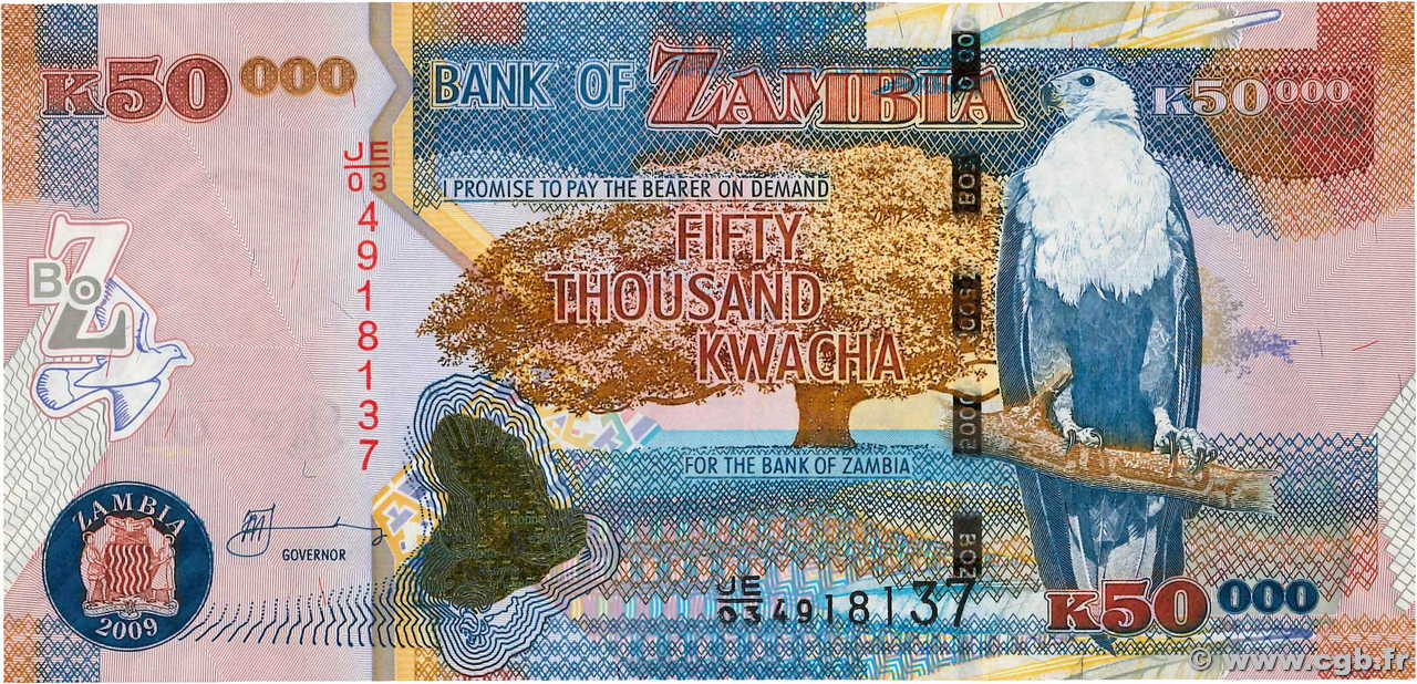 50000 Kwacha ZAMBIA  2009 P.48e UNC