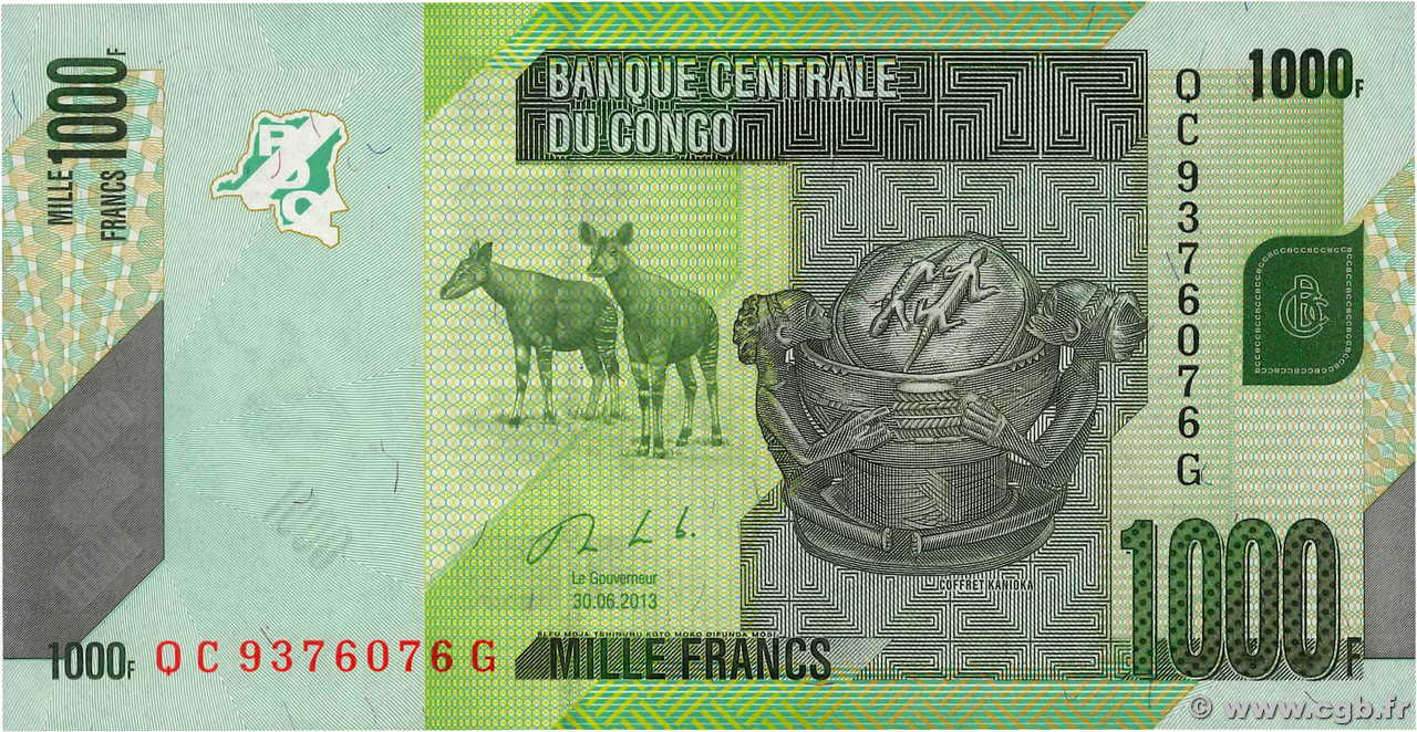 1000 Francs RÉPUBLIQUE DÉMOCRATIQUE DU CONGO  2013 P.101b NEUF