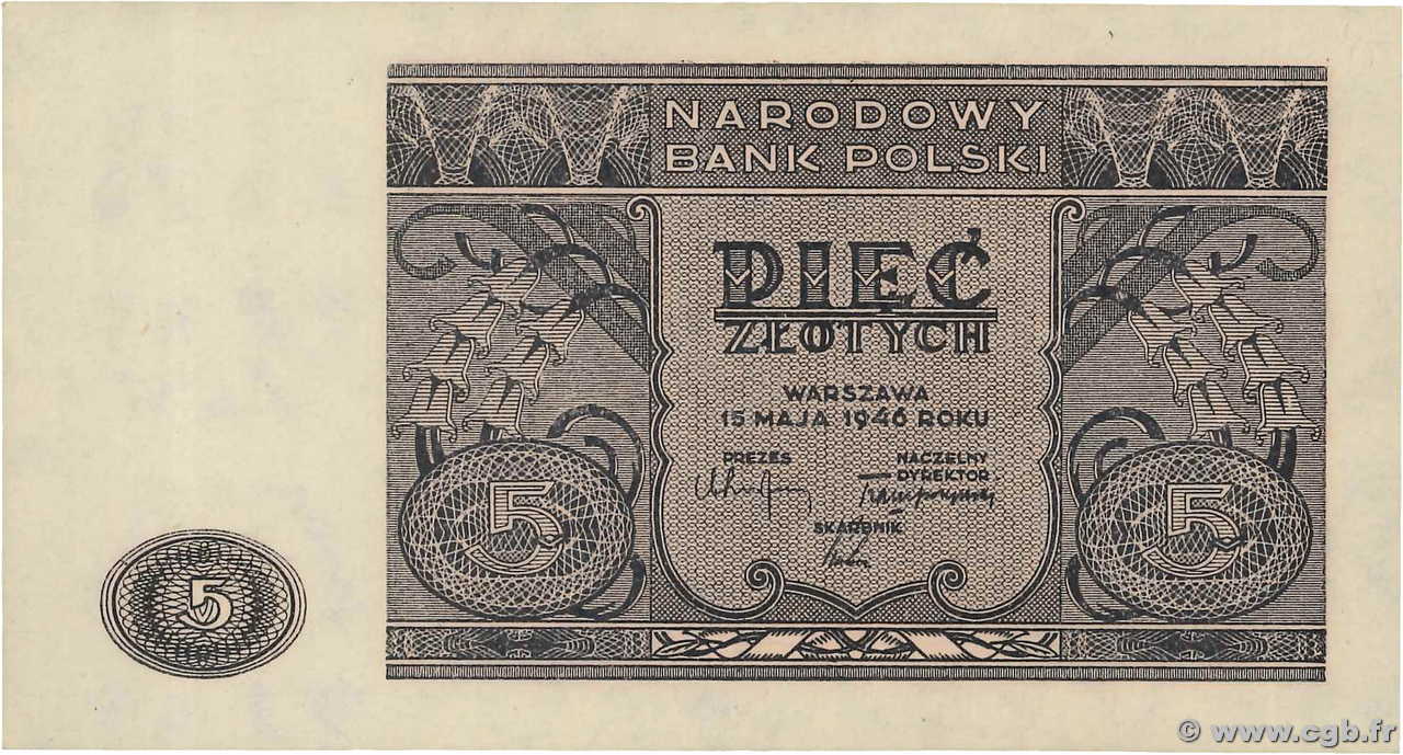 5 Zlotych POLAND  1946 P.125 UNC