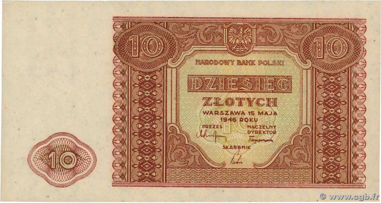 10 Zlotych POLEN  1946 P.126 ST