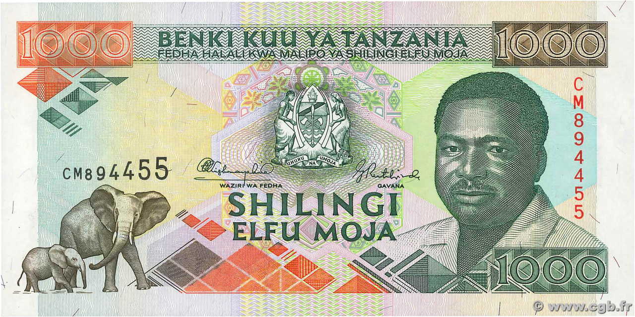 1000 Shilingi TANZANIA  1993 P.27a UNC