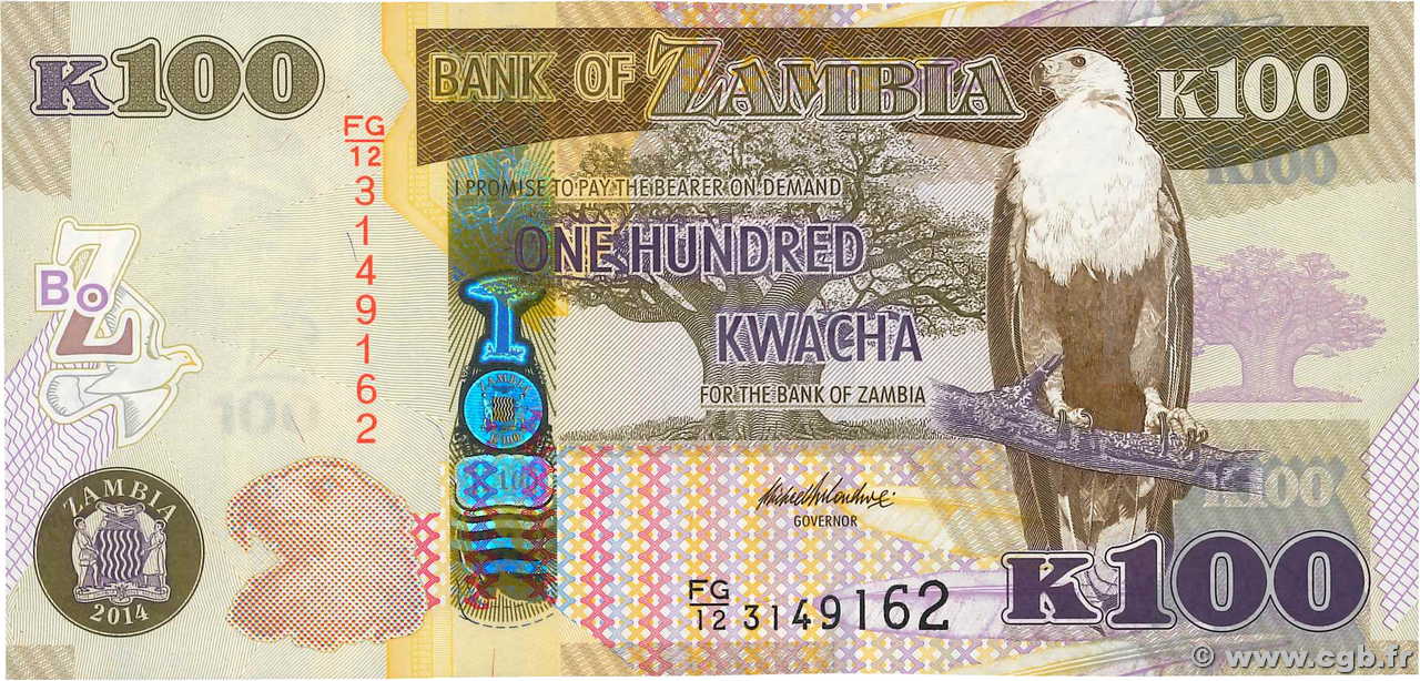 100 Kwacha ZAMBIE  2014 P.54c NEUF