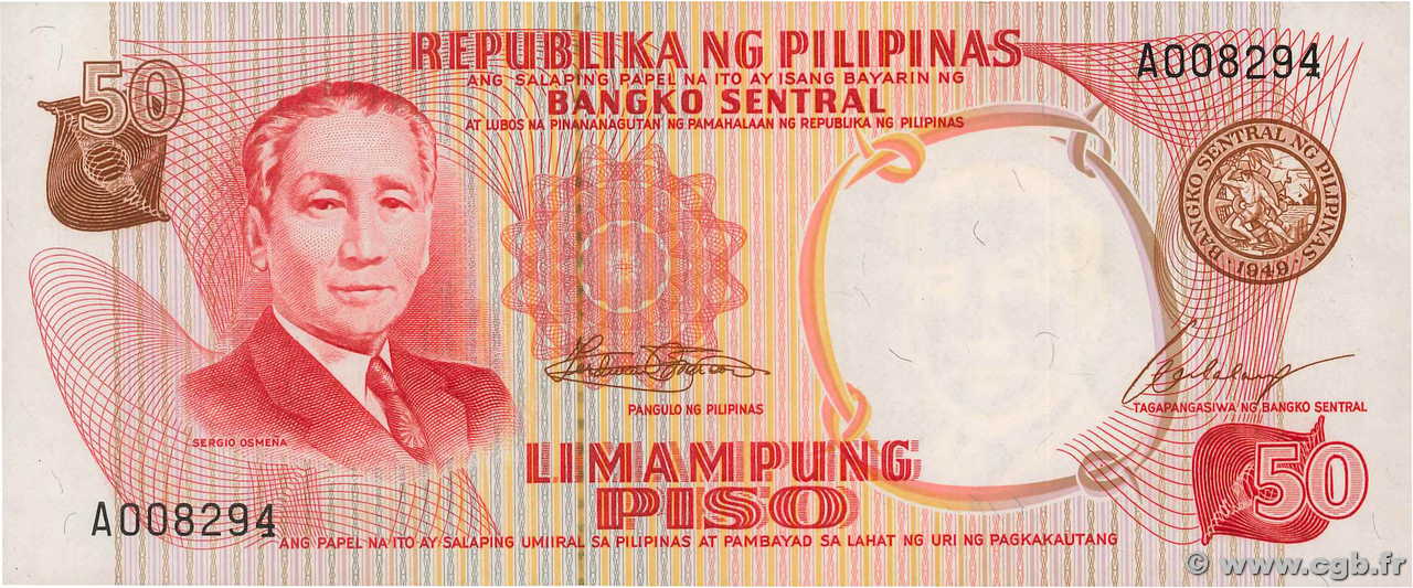 50 Piso PHILIPPINEN  1969 P.146a fST+