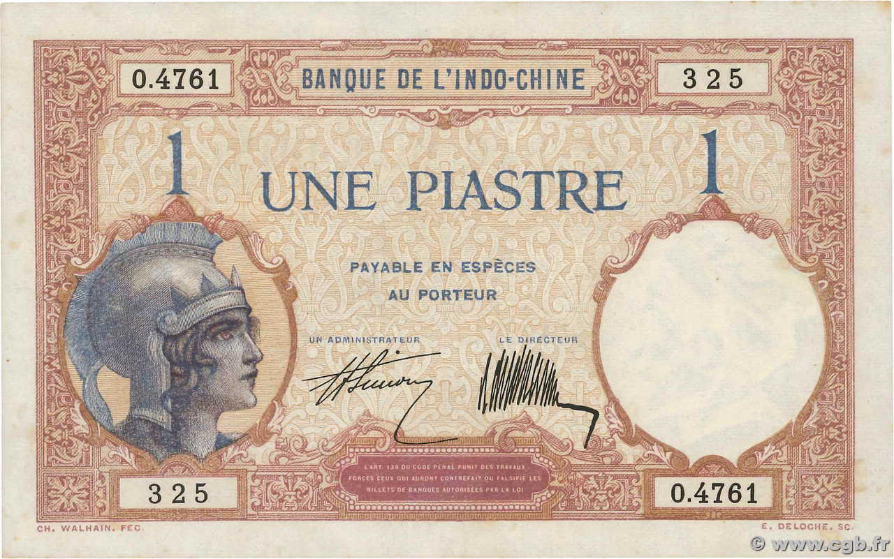 1 Piastre FRENCH INDOCHINA  1927 P.048b AU+