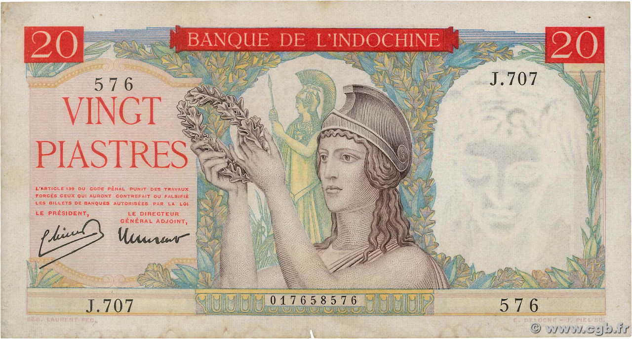 20 Piastres INDOCINA FRANCESE  1949 P.081a BB