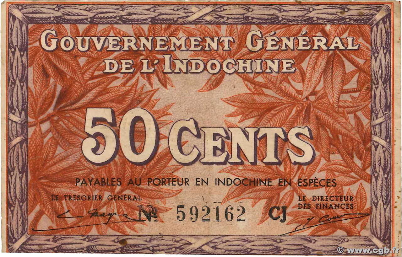 50 Cents INDOCINA FRANCESE  1939 P.087d BB