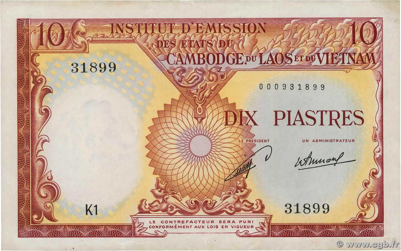 10 Piastres - 10 Kip INDOCHINA  1953 P.102 EBC
