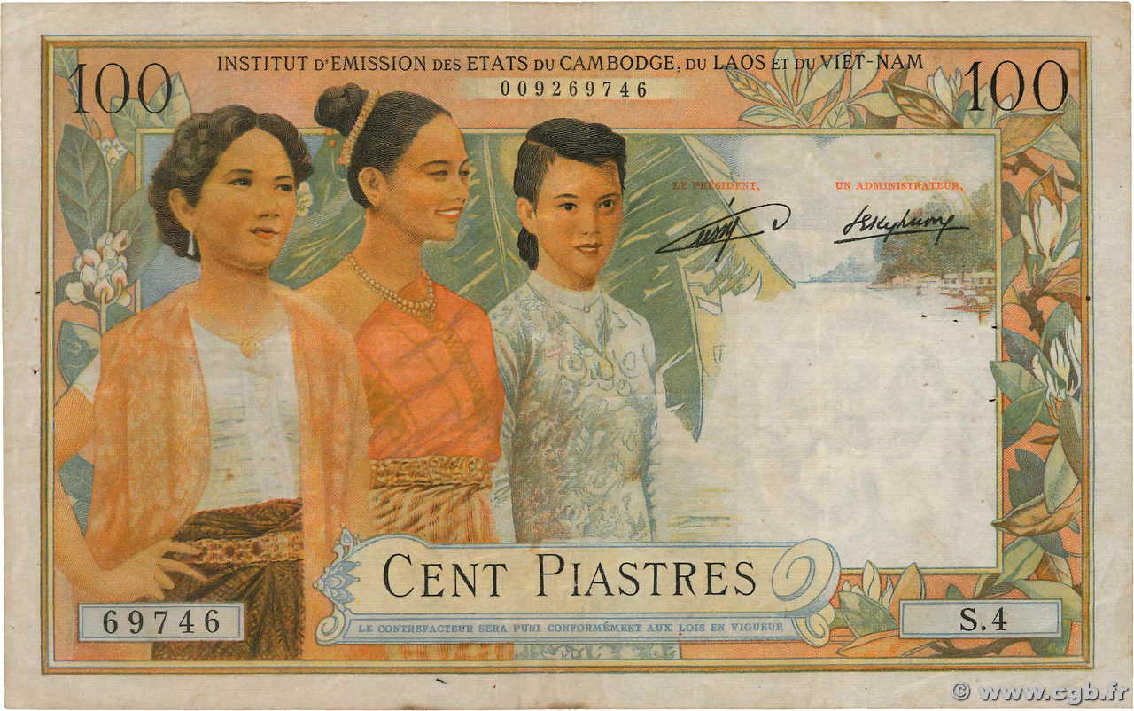 100 Piastres - 100 Kip FRANZÖSISCHE-INDOCHINA  1954 P.103 SS