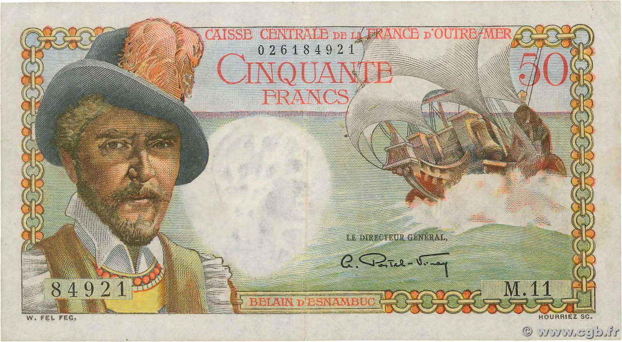 50 Francs Belain d Esnambuc CCFOM AFRIQUE ÉQUATORIALE FRANÇAISE  1947 A.132a VF