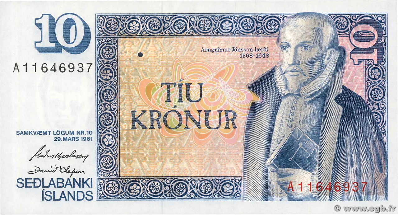 10 Kronur ICELAND  1961 P.48a UNC-