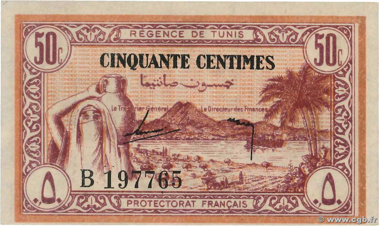50 Centimes TUNISIA  1943 P.54 AU