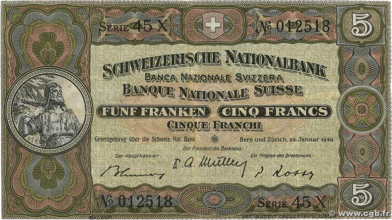 5 Francs SUISSE  1949 P.11n VF