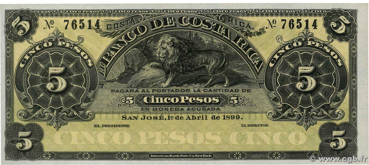 5 Pesos Non émis COSTA RICA  1899 PS.163r1 ST