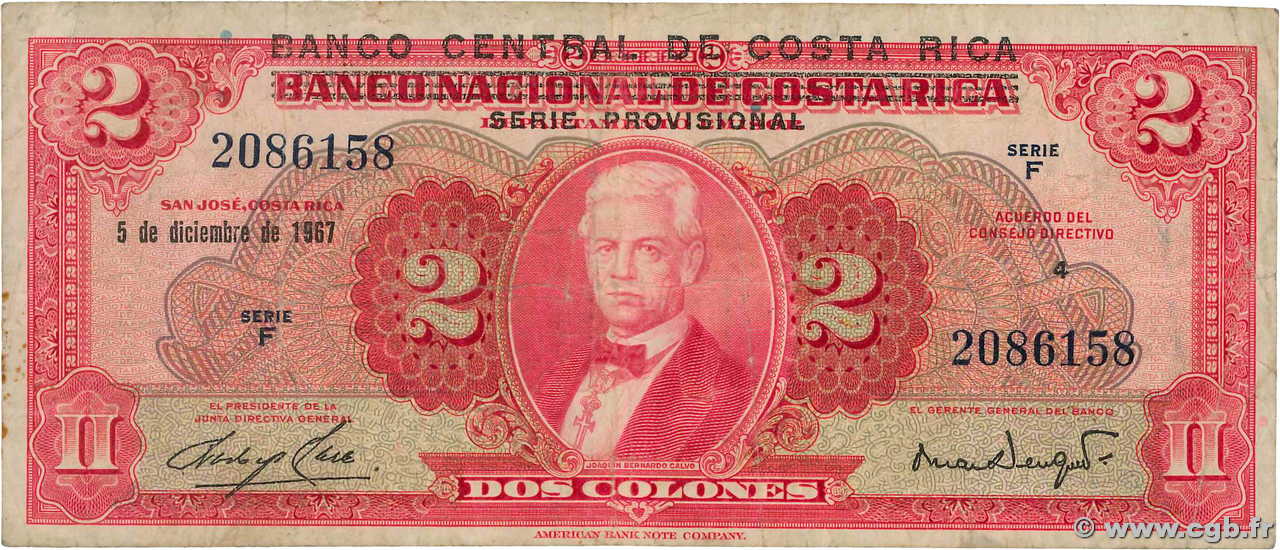 2 Colones COSTA RICA  1967 P.235 BC
