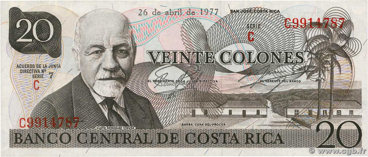 20 Colones COSTA RICA  1977 P.238b UNC