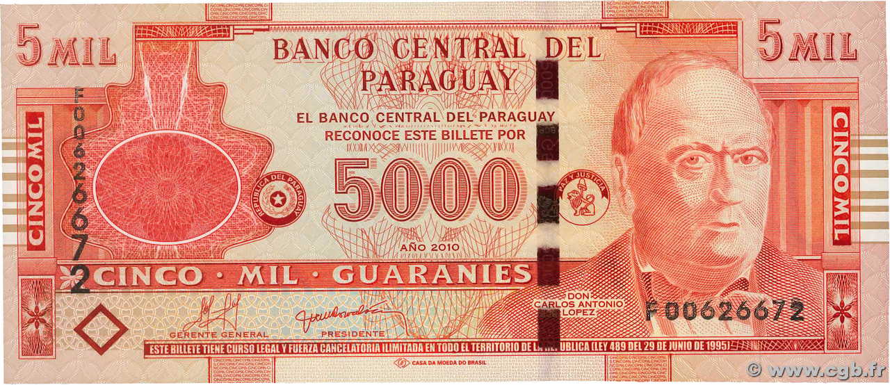 5000 Guaranies PARAGUAY  2010 P.223c NEUF
