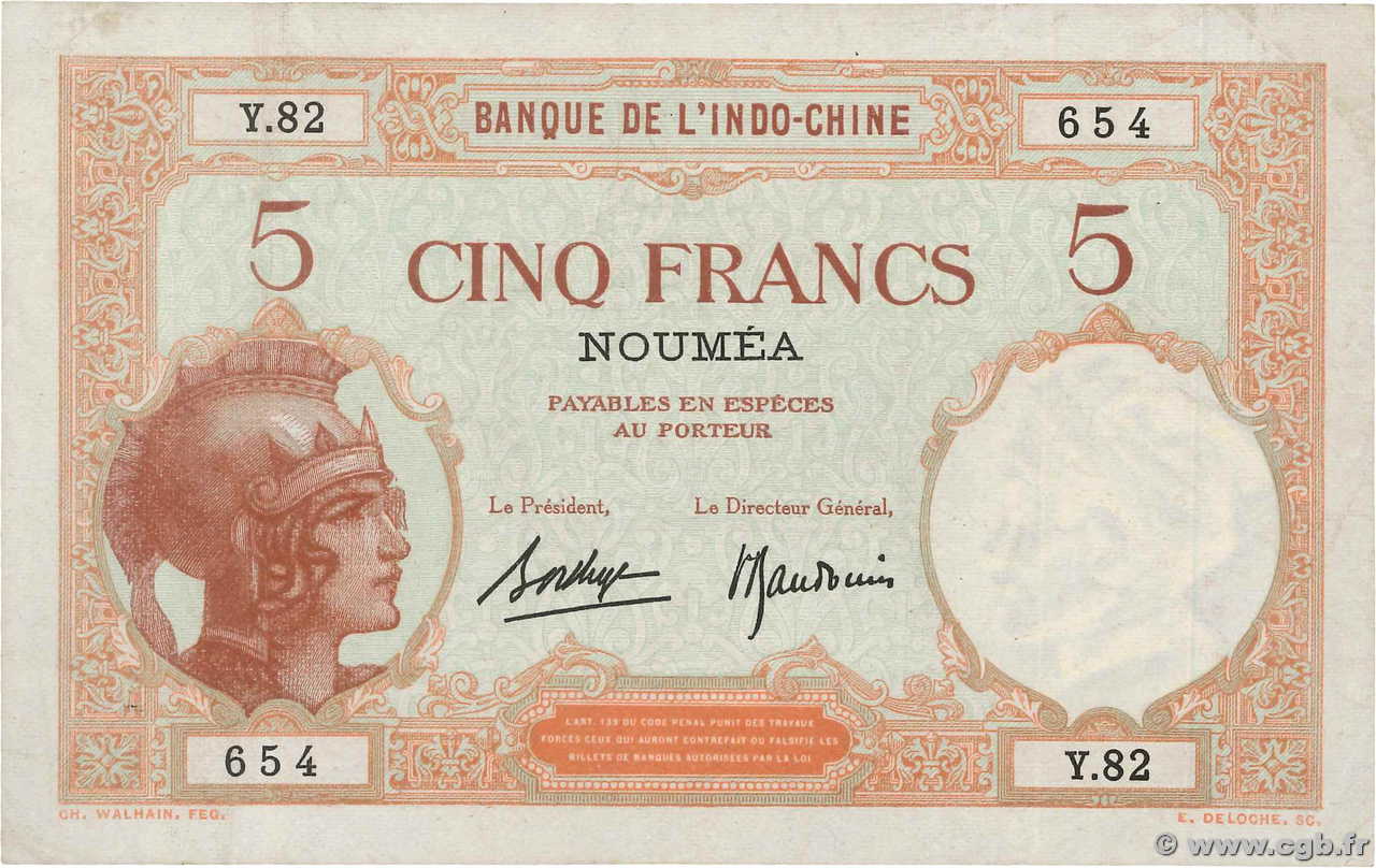 5 Francs NOUVELLE CALÉDONIE  1936 P.36b XF