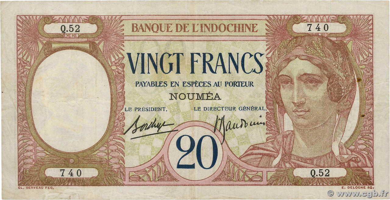 20 Francs NOUVELLE CALÉDONIE  1929 P.37b VF
