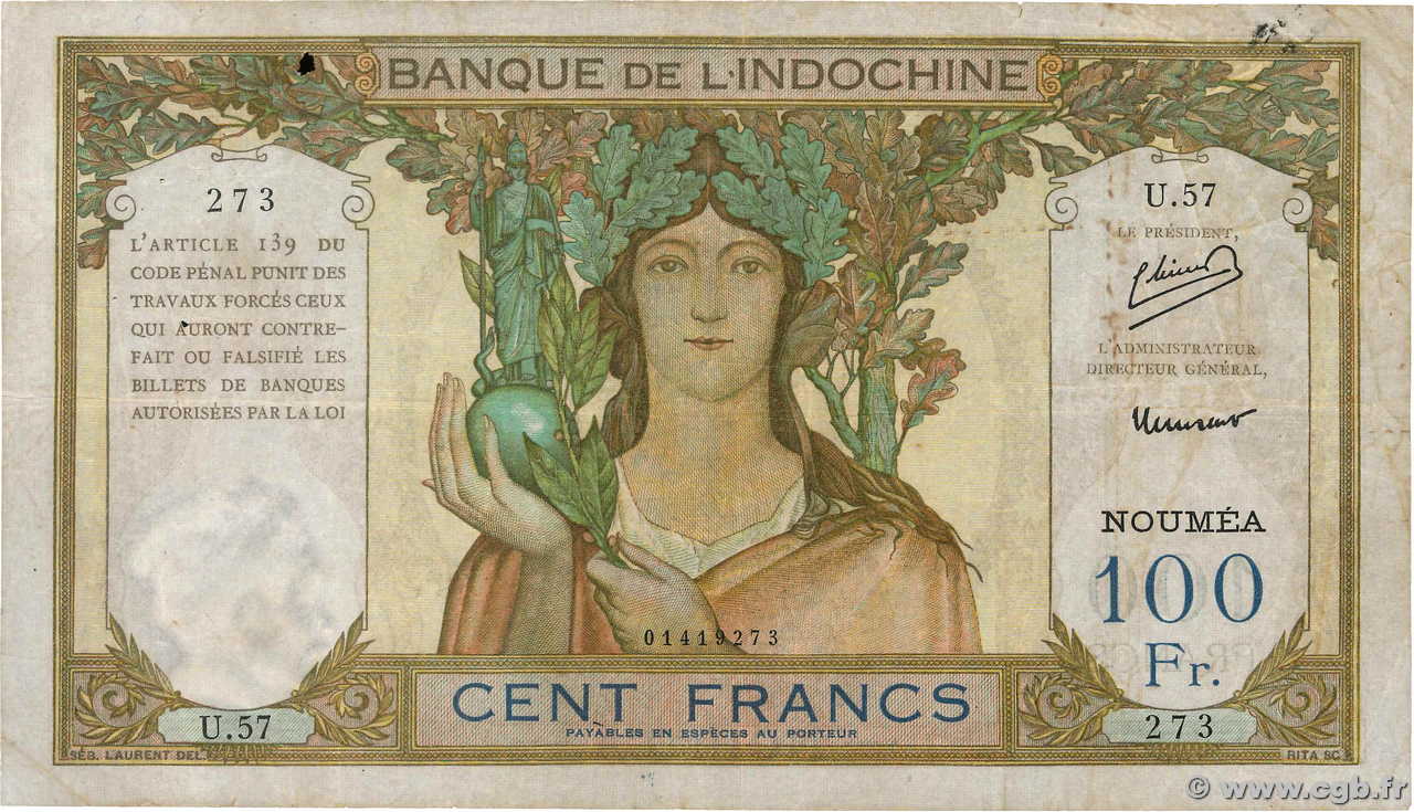 100 Francs NEW CALEDONIA  1953 P.42c F