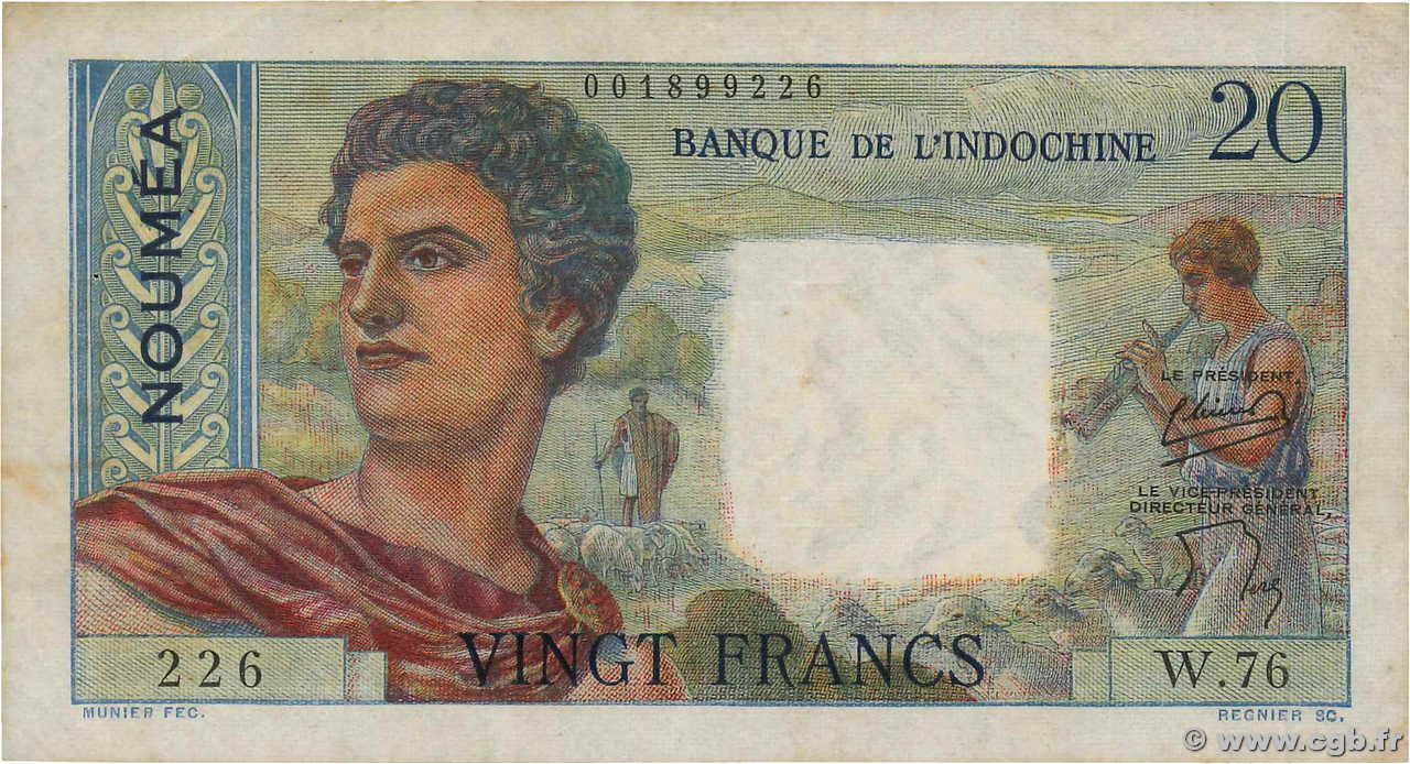 20 Francs NOUVELLE CALÉDONIE  1954 P.50b MBC