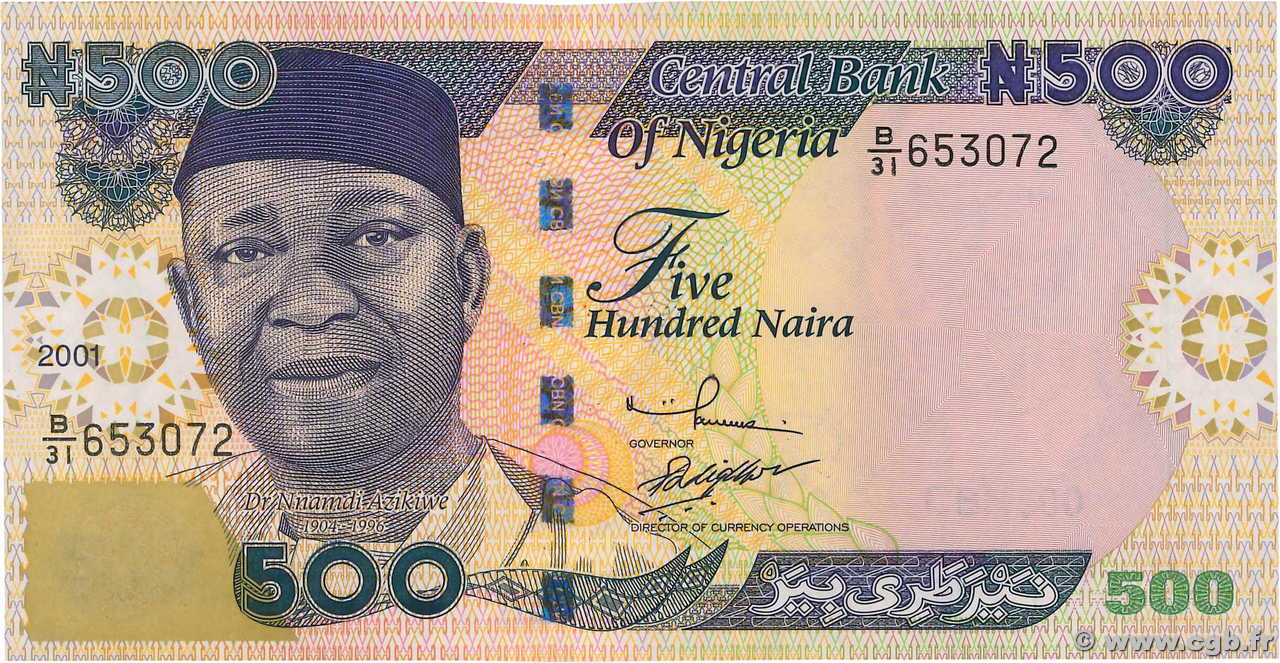 500 Naira NIGERIA  2001 P.30a UNC