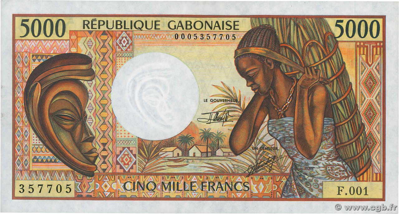 5000 Francs GABON  1991 P.06b XF