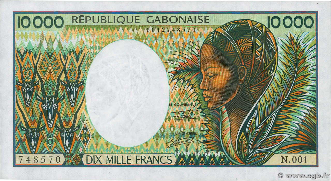 10000 Francs GABON  1991 P.07b UNC-