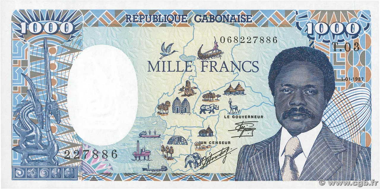 1000 Francs GABON  1987 P.10a AU+