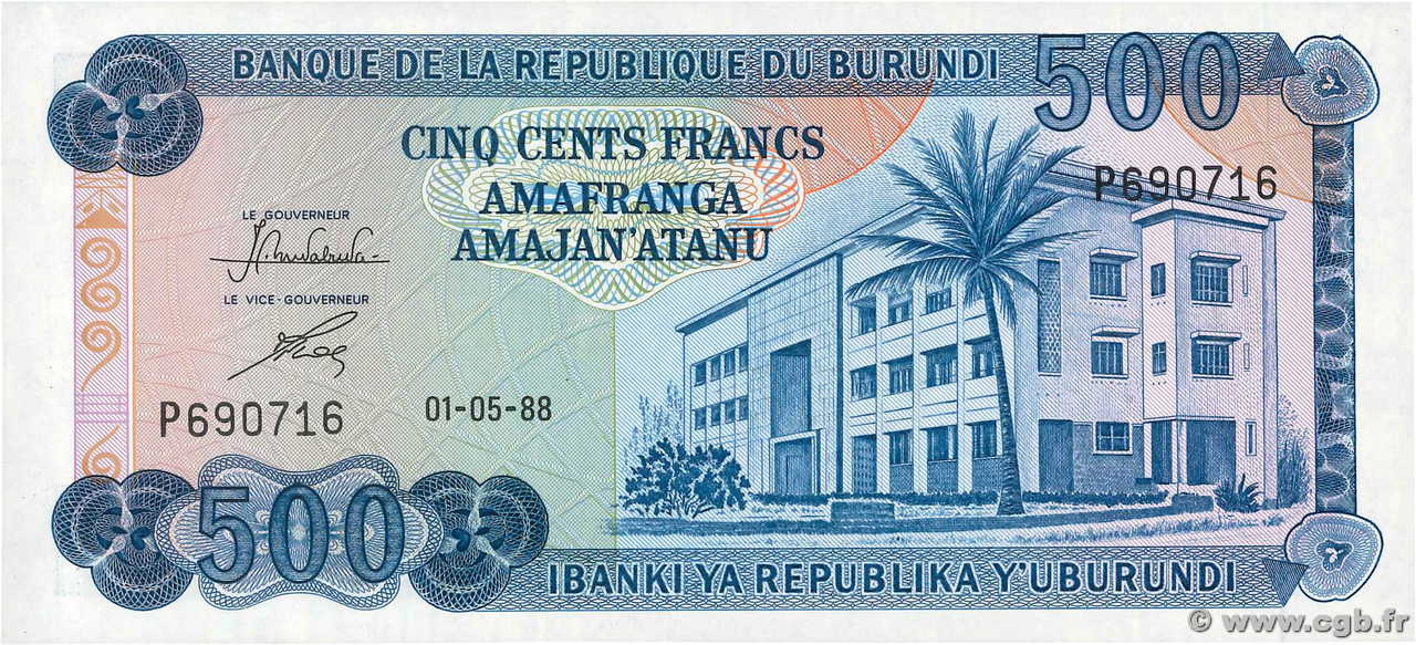 500 Francs BURUNDI  1988 P.30c pr.NEUF
