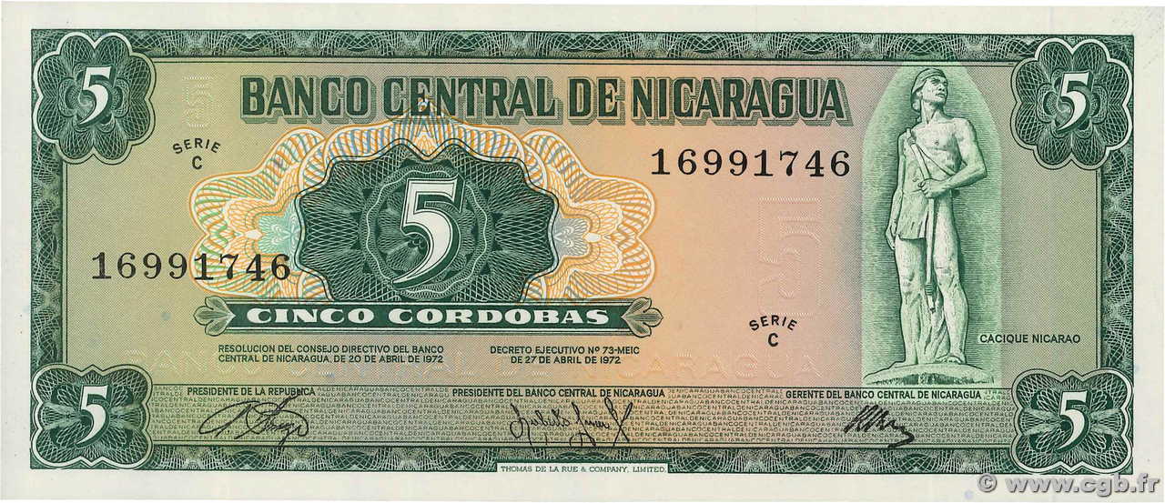 5 Cordobas NICARAGUA  1972 P.122 FDC