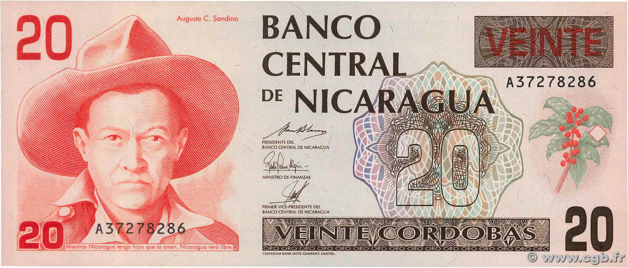 20 Cordobas NICARAGUA  1990 P.176 UNC