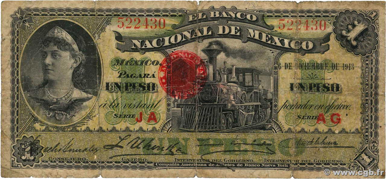 1 Peso MEXICO  1913 PS.0255b F-