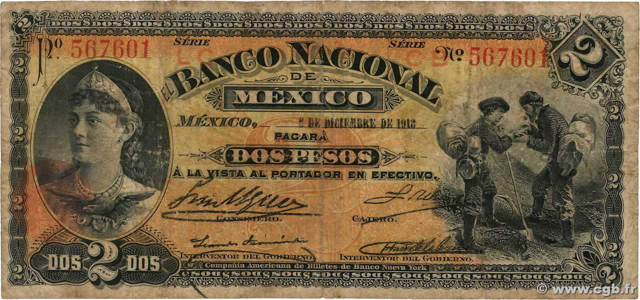 2 Pesos MEXIQUE  1913 PS.0256a TB