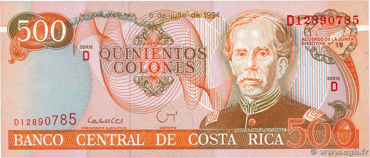 500 Colones COSTA RICA  1994 P.262a ST