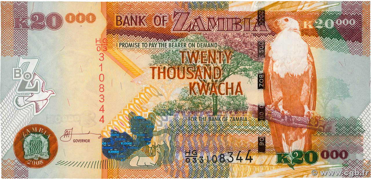 20000 Kwacha ZAMBIA  2008 P.47d UNC