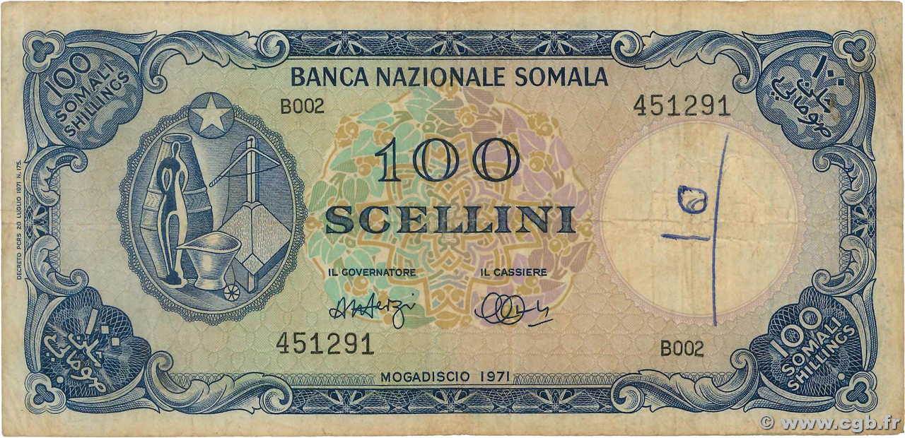 100 Scellini SOMALIA  1971 P.16a MB