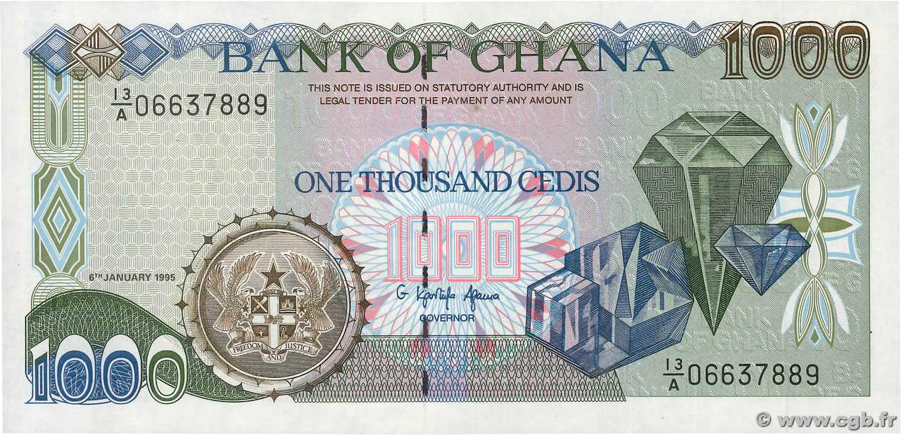 1000 Cedis GHANA  1995 P.29b ST