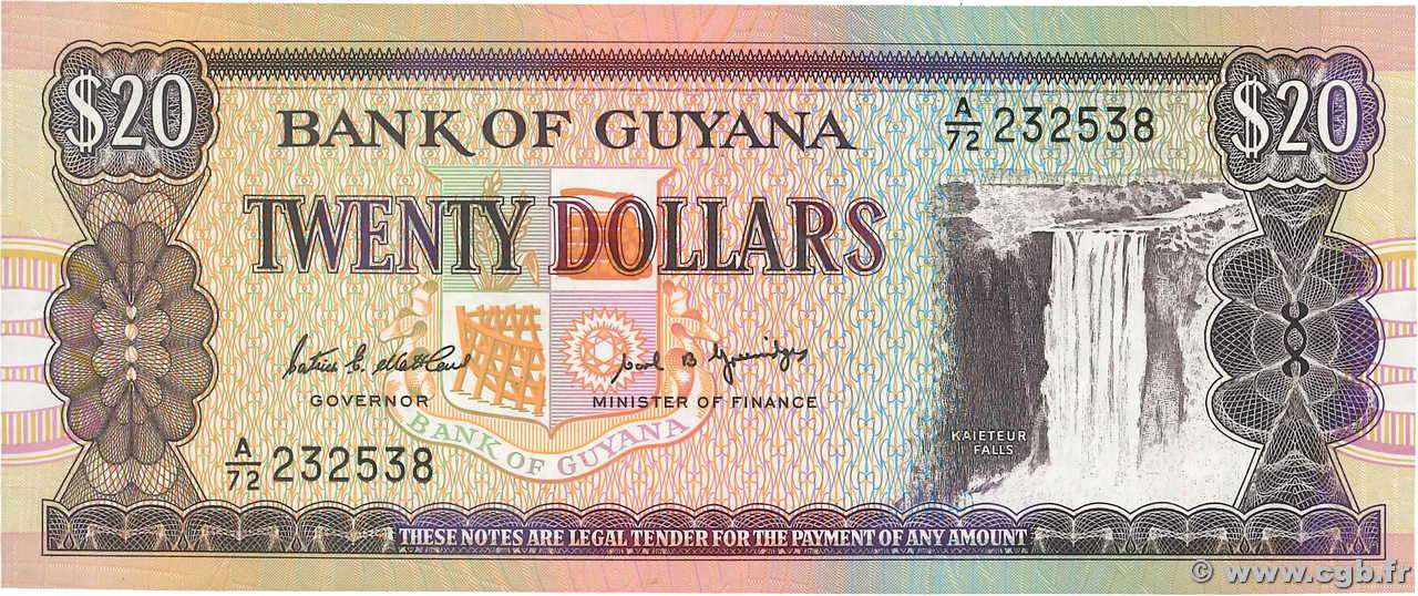 20 Dollars GUYANA  1989 P.27 q.FDC