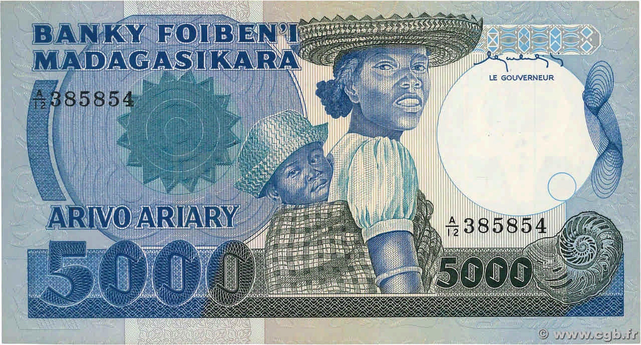 5000 Francs - 1000 Ariary MADAGASCAR  1983 P.069a SPL