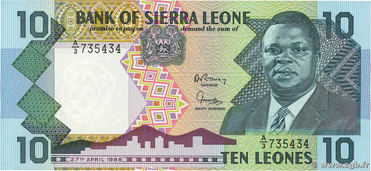 10 Leones SIERRA LEONE  1988 P.15 UNC