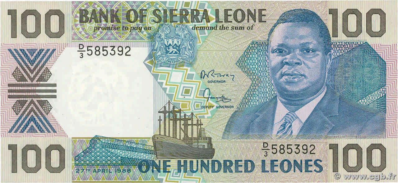 100 Leones SIERRA LEONE  1988 P.18a UNC